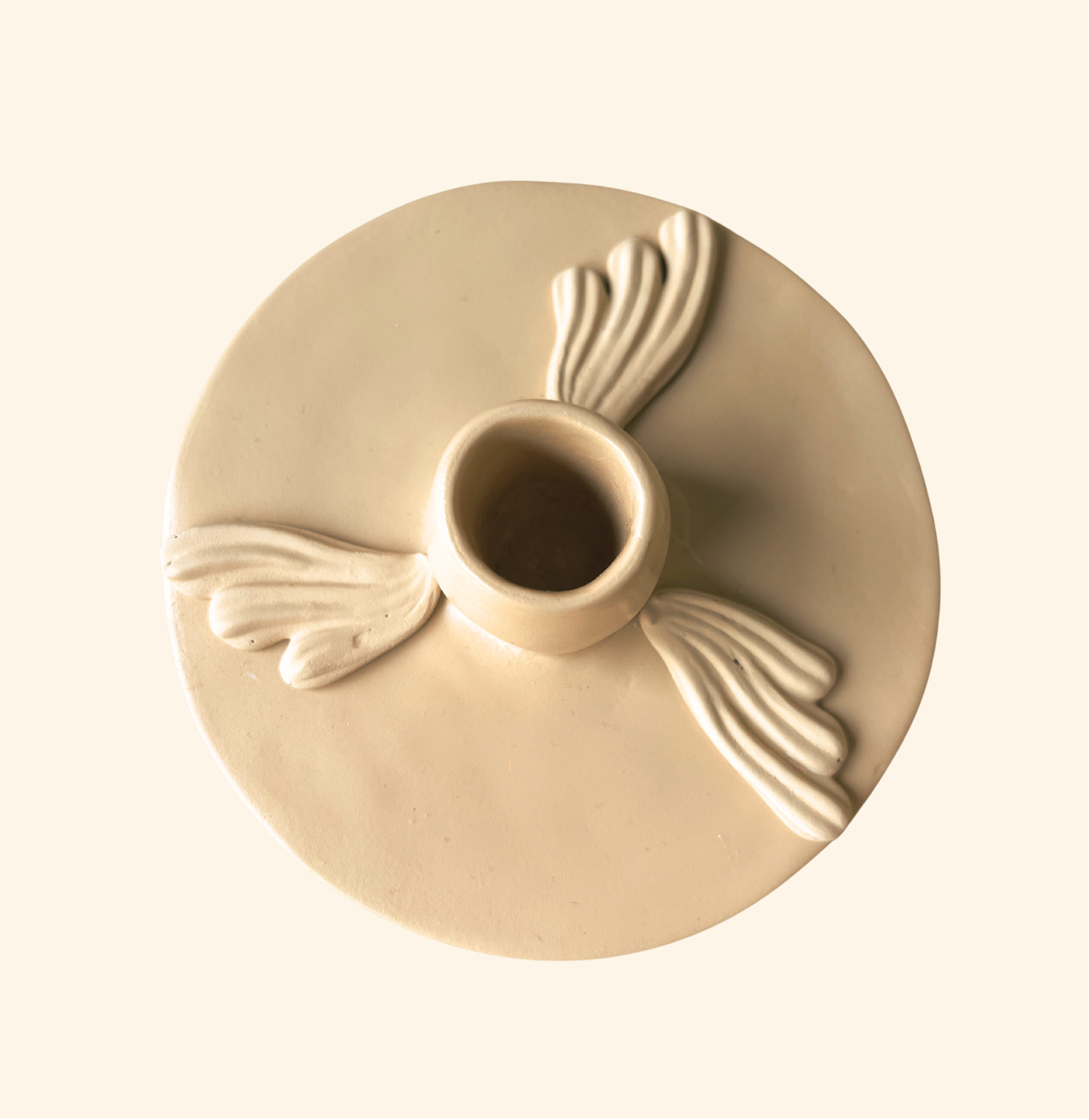 Vue dessus Bougeoir Nu Ailé plâtre sable – motif ailes en relief artisanal – slmobjs