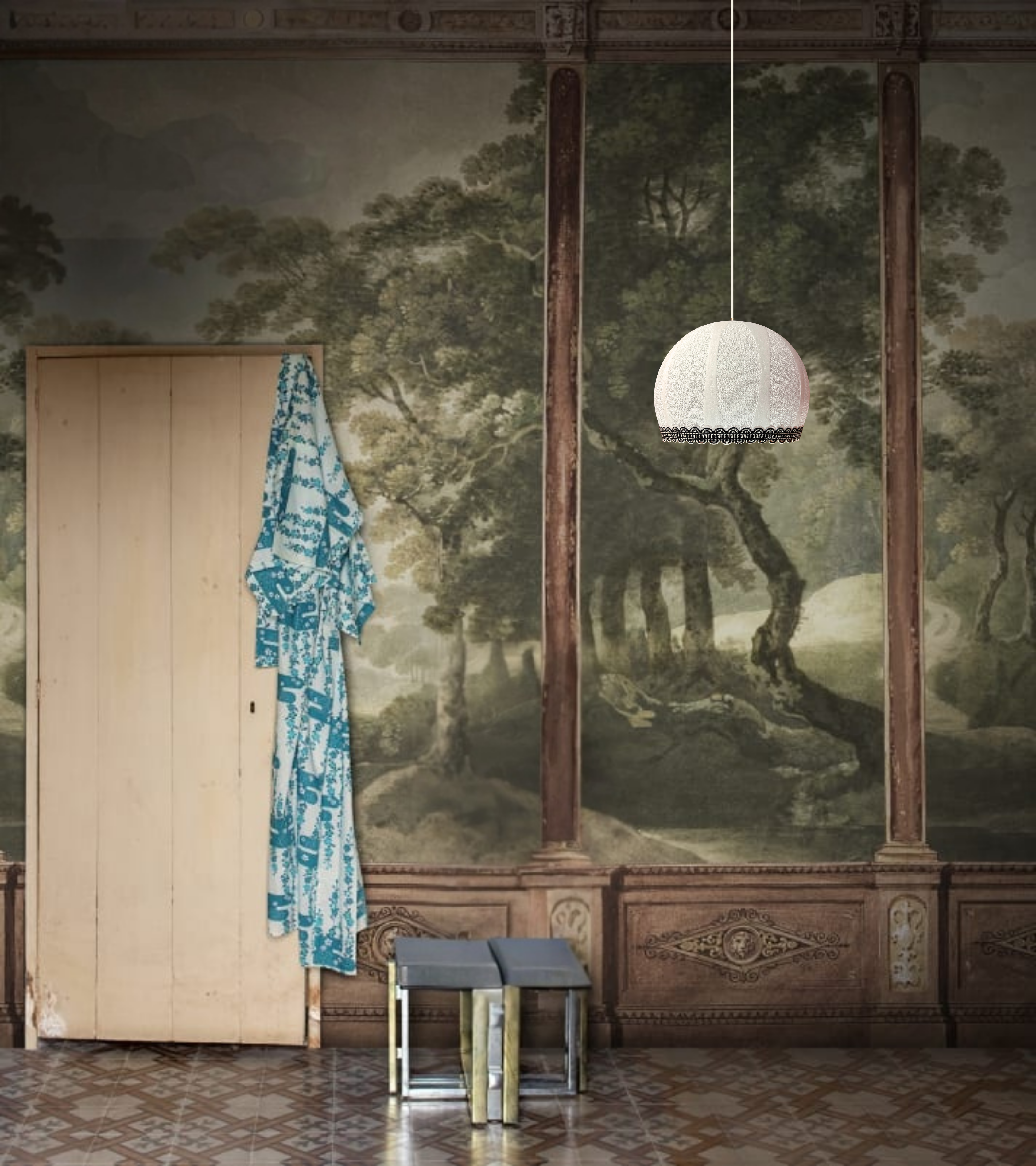 Suspension Couture Coco M en plâtre blanc – luminaire artisanal Ligne Couture slmobjs Nancy